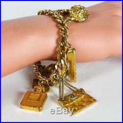 Chanel Charm Bracelet Gold Vintage Shoe Lion Bag No 5 Perfume Bottle Cuff