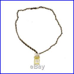 Chanel Perfume Bottle Necklace Pendant Black Leather Gold Chain No 5 Vintage