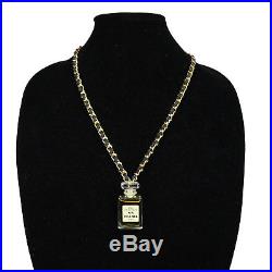 Chanel Perfume Bottle Necklace Pendant Black Leather Gold Chain No 5 Vintage