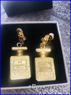 Chanel Vintage Perfume Bottle Clip On Earrings With Chanel box 100% Authentic