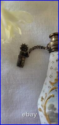 Charming Antique Bilston Double Sided Romantic Vignettes Scent Bottle Gold Leaf