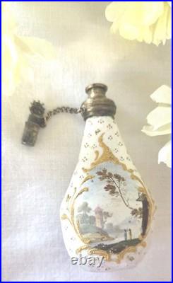 Charming Antique Bilston Double Sided Romantic Vignettes Scent Bottle Gold Leaf