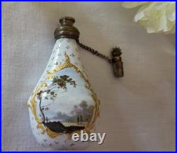 Charming Antique Bilston Double Sided Romantic Vignettes Scent Bottle Gold Leaf