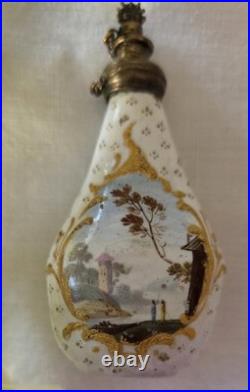 Charming Antique Bilston Double Sided Romantic Vignettes Scent Bottle Gold Leaf