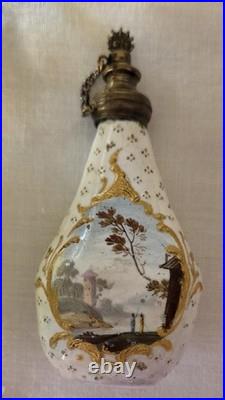 Charming Antique Bilston Double Sided Romantic Vignettes Scent Bottle Gold Leaf Charming Antique Bilston Double Sided Romantic Vignettes Scent Bottle Gold Leaf