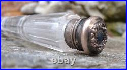 Chatelaine Perfume Bottle Sterling Silver & Glass Vintage Repousse Empty