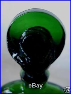 Collectible Vintage Dark Green Glass Perfume Bottle withHat Stopper-Made in FRANCE