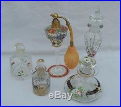 Collection of Five vintage HandPainted perfume Bottles
