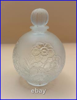 Coty A'suma France 1930s Embossed Flower Frosted Perfume Bottle 3.75 Vtg READ