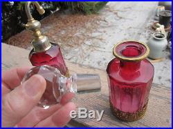 Cranberry and brass French Vintage Atomizer and Bottle Perfume Bottle Set