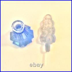 Czech Blu Glass Crystal Perfume Bottle Ornate Floral Dauber Facet Base Vtg Antik