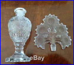 Czech Intaglio Cut-Vintage Sunflower Crystal Perfume Bottle & Sunflowers Stopper