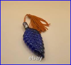 Czech Republic Vintage miniature perfume bottle made of textured cobalt glass