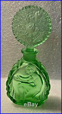 Czech Vintage 1930's Green Art Deco Intaglio Perfume Bottle
