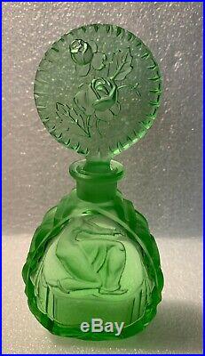 Czech Vintage 1930's Green Art Deco Intaglio Perfume Bottle