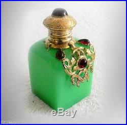 Czech vintage perfume bottle with hinged top jewels and gold FREE SHIPPING