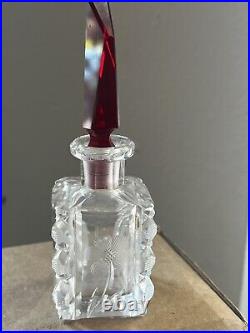 Czechoslovakia Cut Crystal Perfume Bottle-Red Marked RR Art Deco Vintage