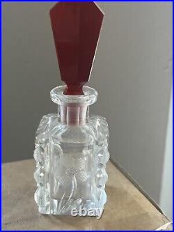 Czechoslovakia Cut Crystal Perfume Bottle-Red Marked RR Art Deco Vintage