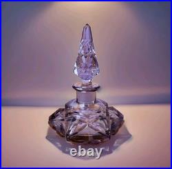 Czechoslovakia Cut Lead Crystal Amethyst Perfume Bottle Geometric Design Vintage