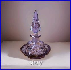 Czechoslovakia Cut Lead Crystal Amethyst Perfume Bottle Geometric Design Vintage