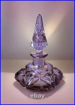 Czechoslovakia Cut Lead Crystal Amethyst Perfume Bottle Geometric Design Vintage