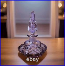 Czechoslovakia Cut Lead Crystal Amethyst Perfume Bottle Geometric Design Vintage