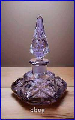 Czechoslovakia Cut Lead Crystal Amethyst Perfume Bottle Geometric Design Vintage
