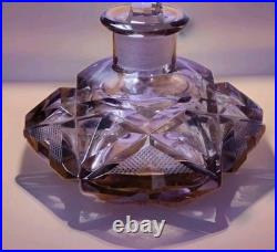Czechoslovakia Cut Lead Crystal Amethyst Perfume Bottle Geometric Design Vintage
