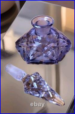 Czechoslovakia Cut Lead Crystal Amethyst Perfume Bottle Geometric Design Vintage