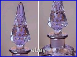 Czechoslovakia Cut Lead Crystal Amethyst Perfume Bottle Geometric Design Vintage
