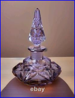 Czechoslovakia Cut Lead Crystal Amethyst Perfume Bottle Geometric Design Vintage