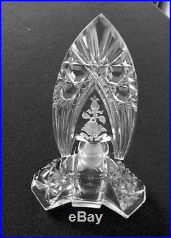 Czechoslovakia vintage art glass perfume bottle etched roses stopper