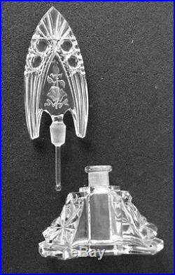 Czechoslovakia vintage art glass perfume bottle etched roses stopper FREE SHIP