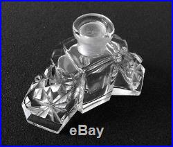 Czechoslovakia vintage art glass perfume bottle etched roses stopper FREE SHIP