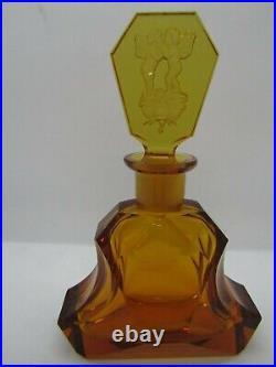 Czechoslovakian Czech Vintage Deco Perfume Bottle 1930's, Fairies on Rose, Amb