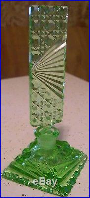 Czechoslovakian Czech Vintage Green Pyramid Art Deco Perfume Bottle 1930's