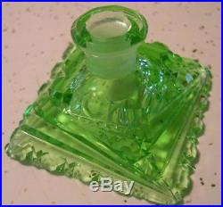 Czechoslovakian Czech Vintage Green Pyramid Art Deco Perfume Bottle 1930's