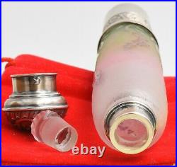 Daum Nancy antique perfume glass scent bottle with sterling silver top and base