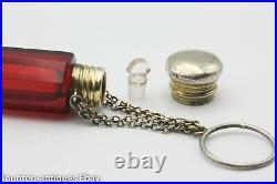 Double ended sent smelling salts bottle ruby red glass chatelaine gilt silver