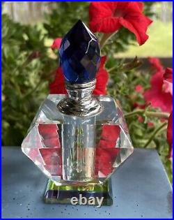 EMPTY Vtg Murano Crystal Cobalt Blue Perfume Bottle with Screw Stopper Dauber