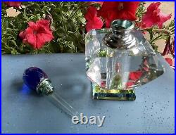EMPTY Vtg Murano Crystal Cobalt Blue Perfume Bottle with Screw Stopper Dauber