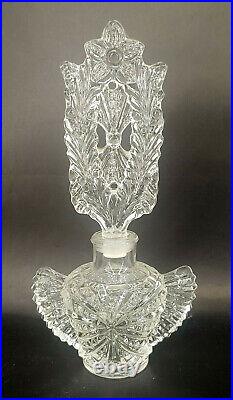 Elegant Czech Glass Winged Perfume Bottle & Fan & Daisy Stopper Vintage mAAL