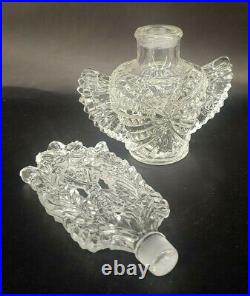 Elegant Czech Glass Winged Perfume Bottle & Fan & Daisy Stopper Vintage mAAL