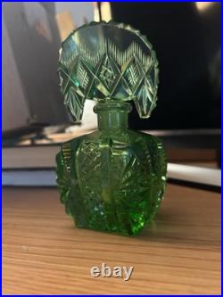 Emerald Green Cut Czechoslovakia Old Vintage Perfume Bottle