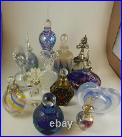 Estate Collection Lot of 14 vintage crystal, blown glass & other perfume bottles