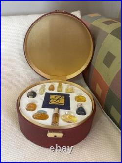 Estee Lauder Vtg Perfume 11 Mini Bottles Red Travel Case Hat Box With Key