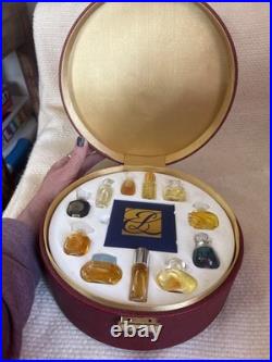 Estee Lauder Vtg Perfume 11 Mini Bottles Red Travel Case Hat Box With Key