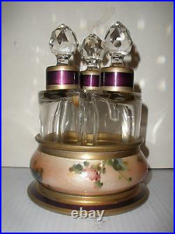 Exquisite antique Guilloche Enamel &Cut Glass Perfume 3 bottle set Austria Lenk