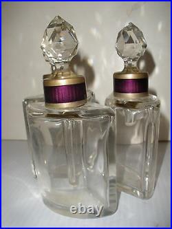 Exquisite antique Guilloche Enamel &Cut Glass Perfume 3 bottle set Austria Lenk