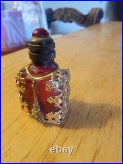 Exquiste Vintage Red And Gold Miniature Perfume Bottle With Eiffeil Tower FRANCE